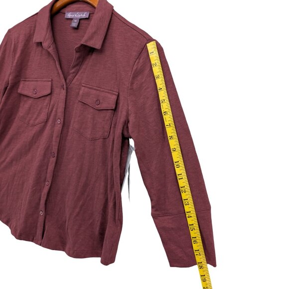 Gloria Vanderbilt Ashten Blouse Womens Burgundy Elixir Long Sleeve Button Sz PM - Picture 9 of 10